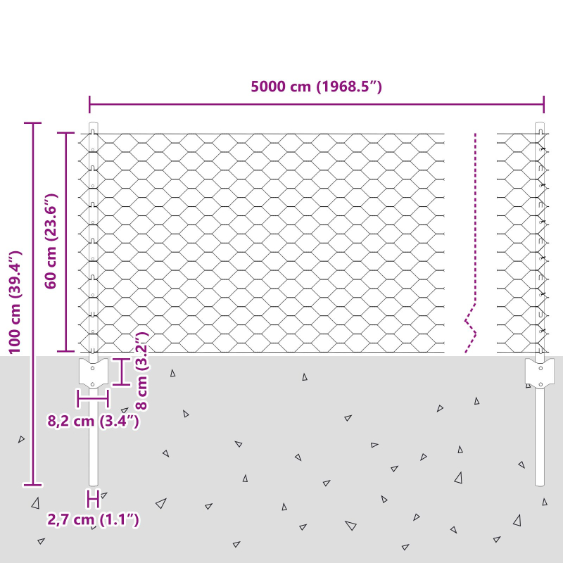 Zaunpfosten 11 Stück U-Profil Grün 60 cm Stahl, Sechseckzaun Grün 0,6 x 50 m Stahl