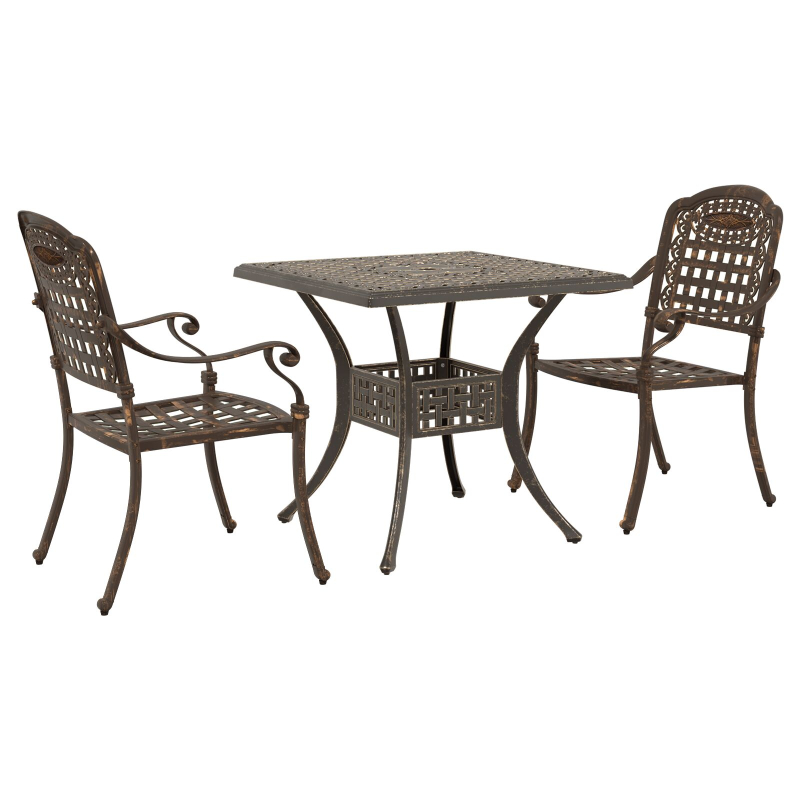 3-teiliges Garten Bistro Set Bronze Gussaluminium