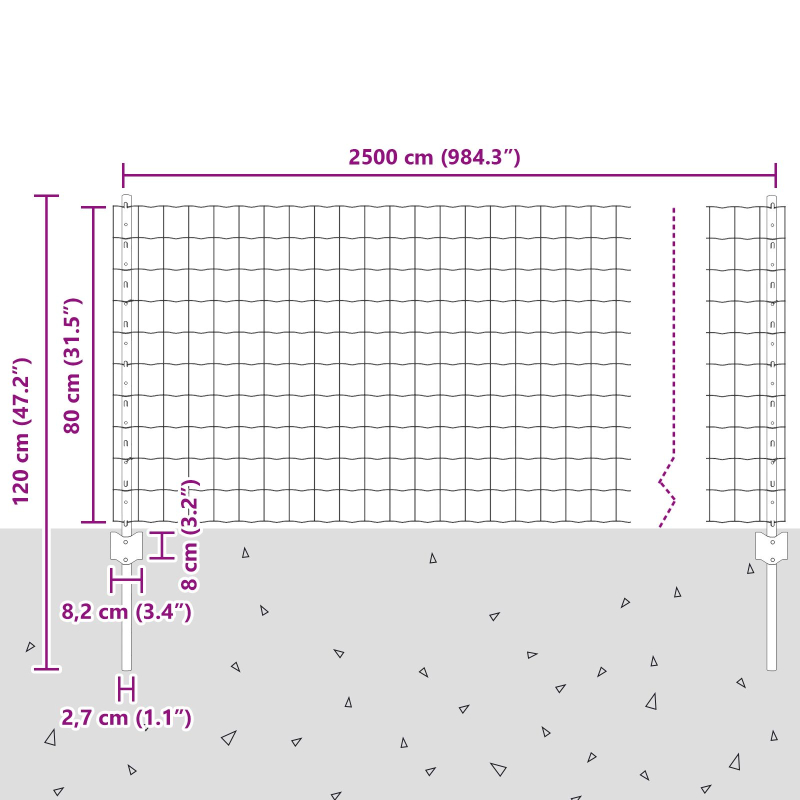 Eurozaun mit 11 U-Pfosten Grau 0,8x25 m Stahl