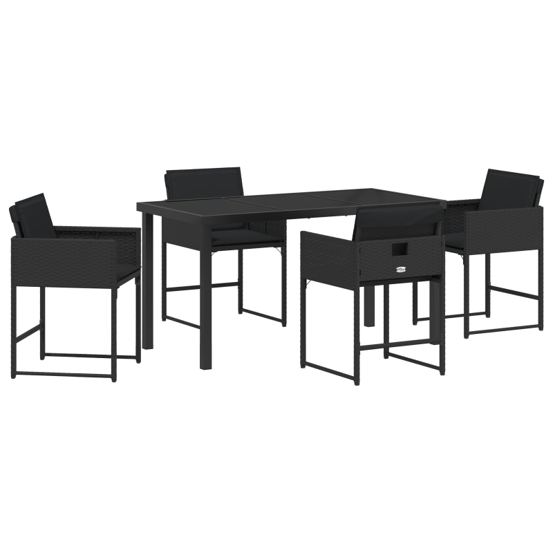 5-teilige Garten-Essgruppe mit Kissen Schwarz Poly Rattan