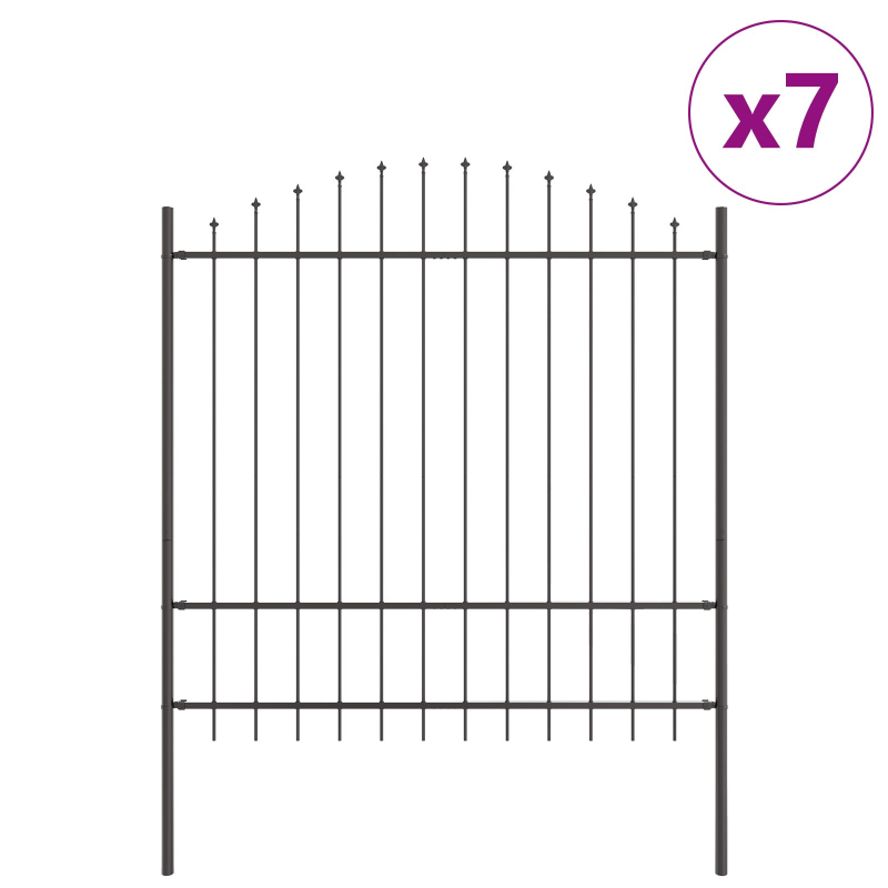 Gartenzaun mit Bogenoberteil Grau 11,9 x 1,75 m aus Stahl
