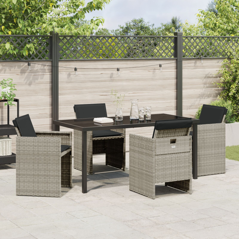 5-teiliges Garten Essset mit Kissen Hellgraues Poly Rattan