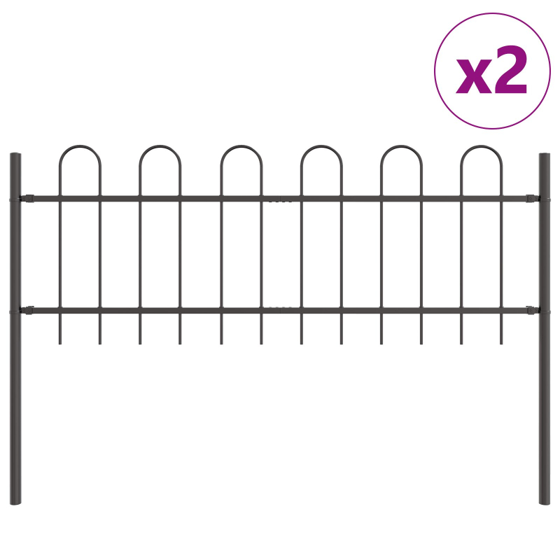 Gartenzaun mit Bogenoberteil Grau 3,4x0,6 m Stahl