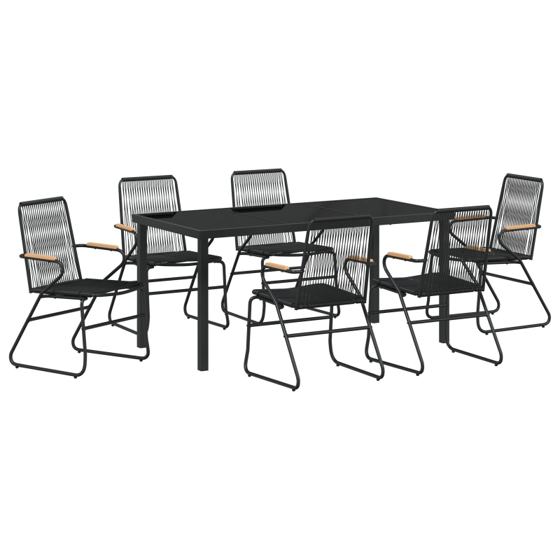 7-teiliges Garten Essbereich Set Schwarz PVC Rattan