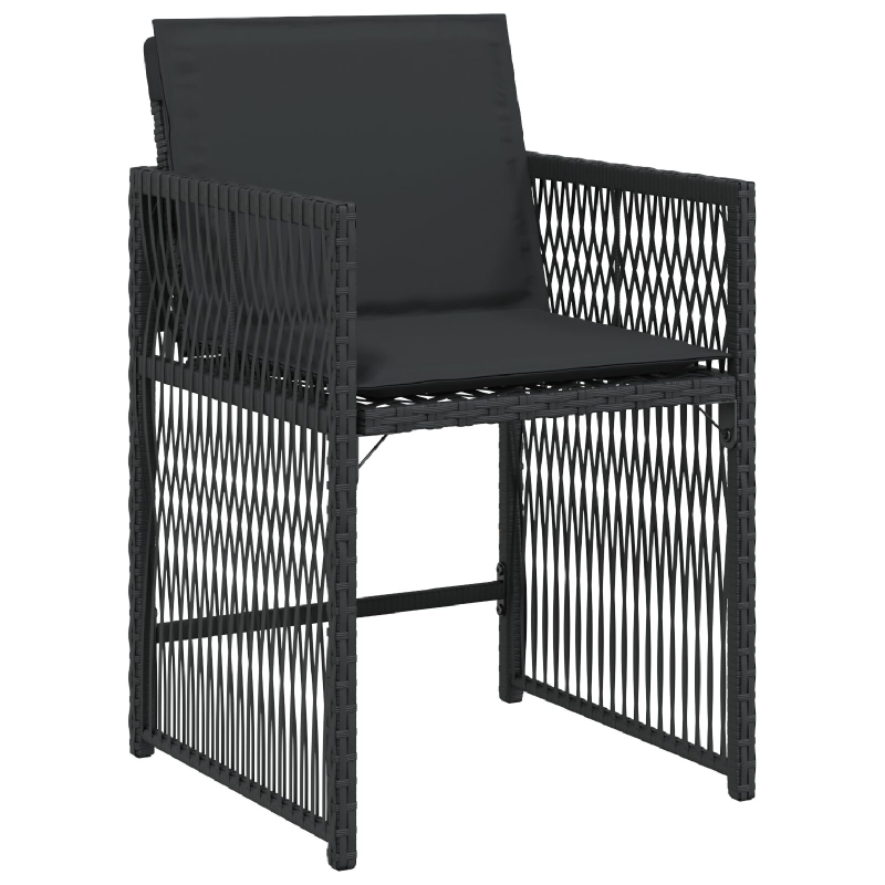 5-teiliges Garten-Esszimmer mit Kissen Schwarz Poly-Rattan