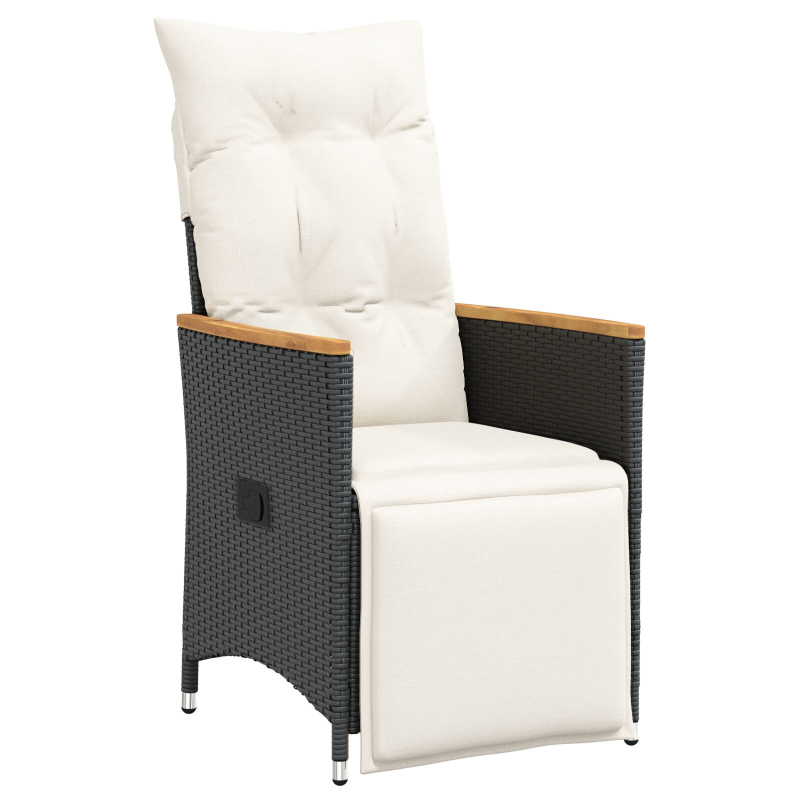 5-teiliges Garten-Dining-Set mit Kissen Schwarzes Poly Rattan