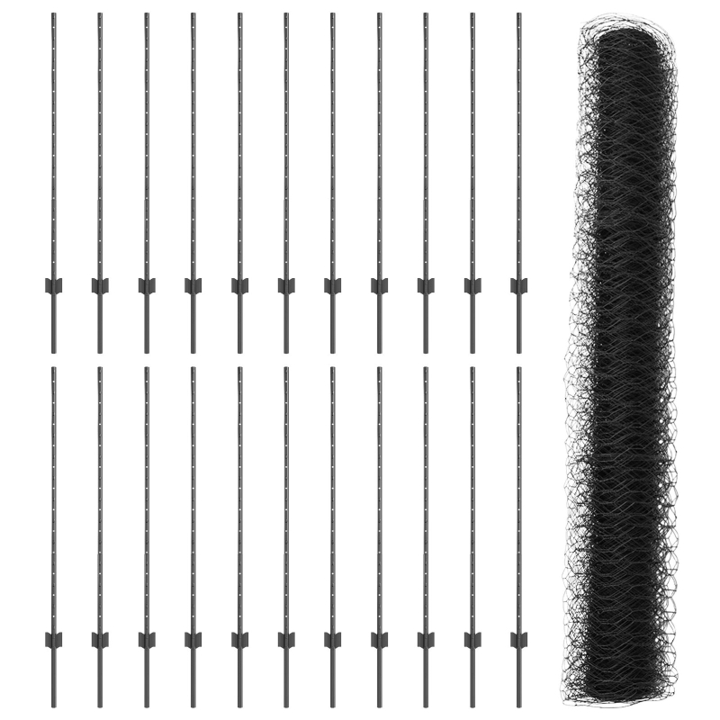 Zaunpfosten 22 Stück U-Channel Grau 120 cm Stahl, Sechseckzaun Grau 1.2x50 m Stahl