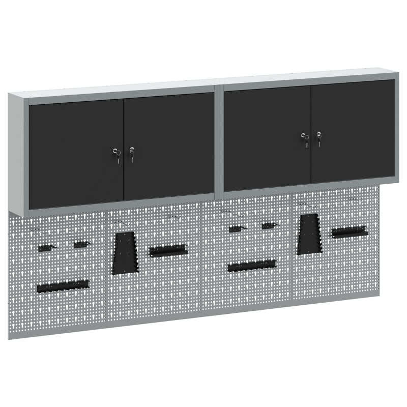 6-teiliges Werkzeugschrank- und Lochplatten-Set wandmontierbar, schwarzes Metall