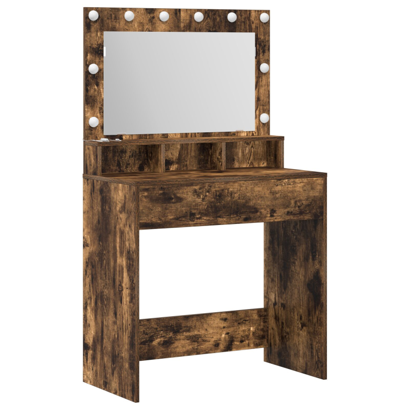 Schminktisch mit LED-Beleuchtung in Rauch-Eiche 79x41x135 cm