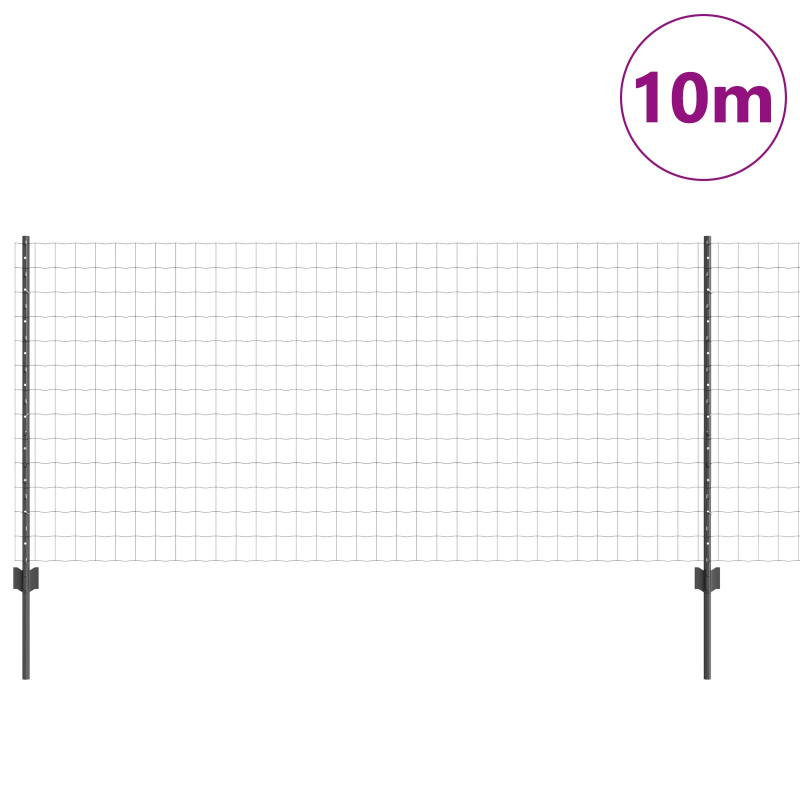 Euro Zaun mit 10 U-Pfosten Grau 1x10 m Stahl