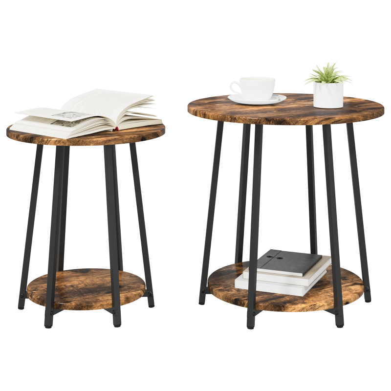 Beistelltisch 2er Set Rauch-Eiche, Ingenieurholz und Metall