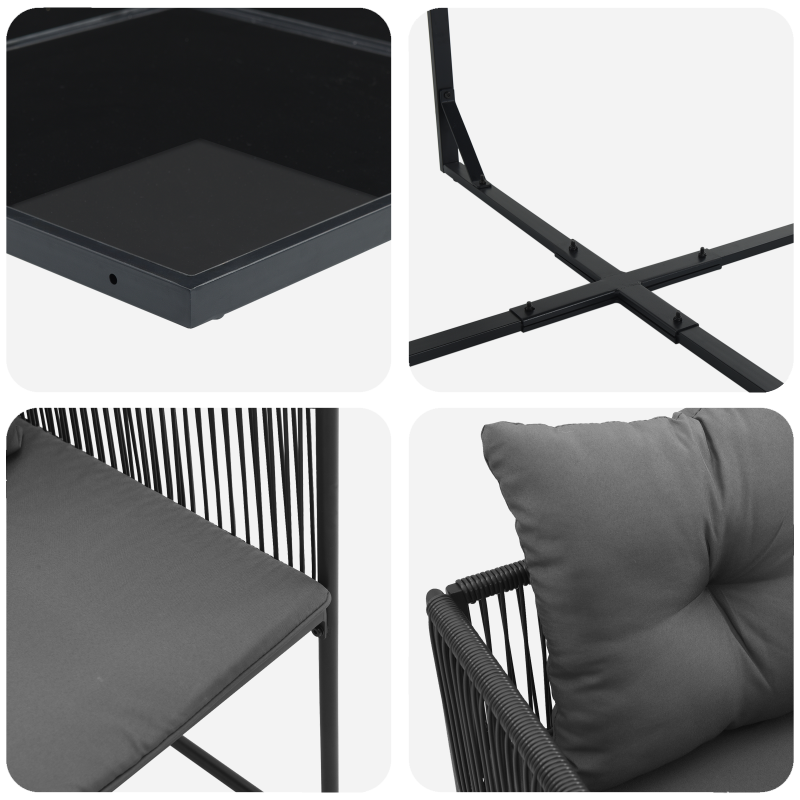 12-teiliges Garten-Dining-Set mit Kissen aus Stahl und Poly-Rattan