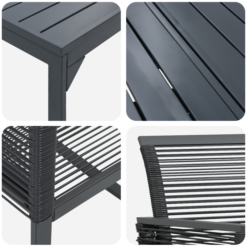 9-teiliges Garten Esszimmer Set Schwarz Poly Rattan, Erweiterbarer Gartentisch Anthrazit (140-210)x90x73 cm Stahl