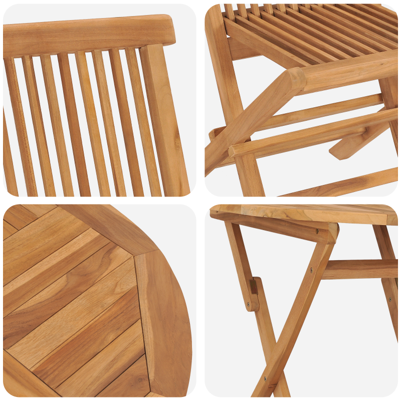 3-teiliges faltbares Gartenbistro Set aus massivem Akazienholz