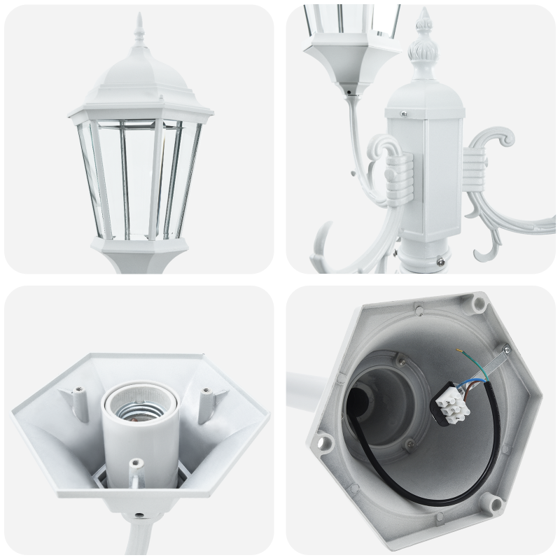 Garten Lichtmast 3-Lampe E27 Weiß 220 cm Aluminium