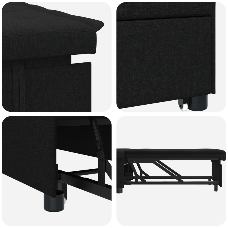 Schlafsofa 3-in-1 Ausziehdesign Schwarzer Stoff