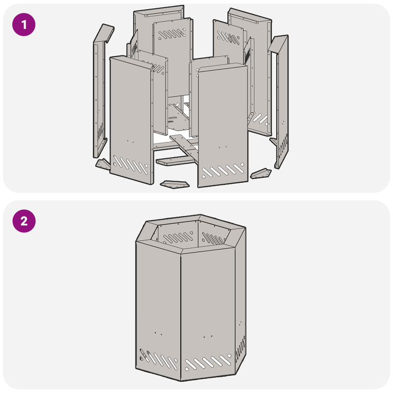 rauchfreier Feuerring hexagonal 38x38x51 cm wetterfester Stahl