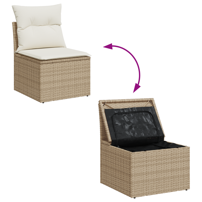 10-teiliges Garten Sofa Set mit Kissen Beige Poly Rattan Akazie
