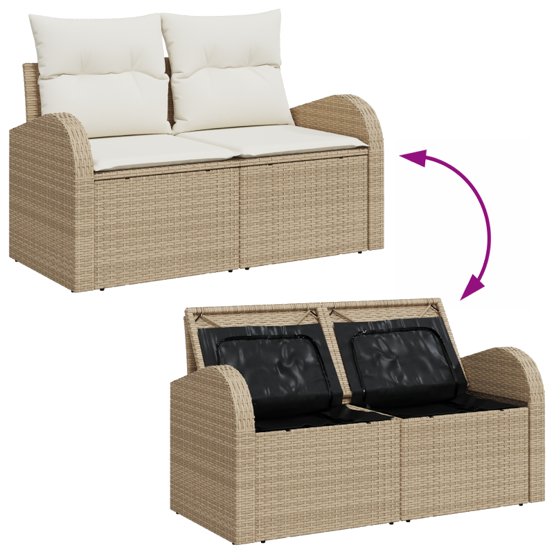 13-teiliges Garten Sofa Set mit Kissen beige Poly Rattan Akazie