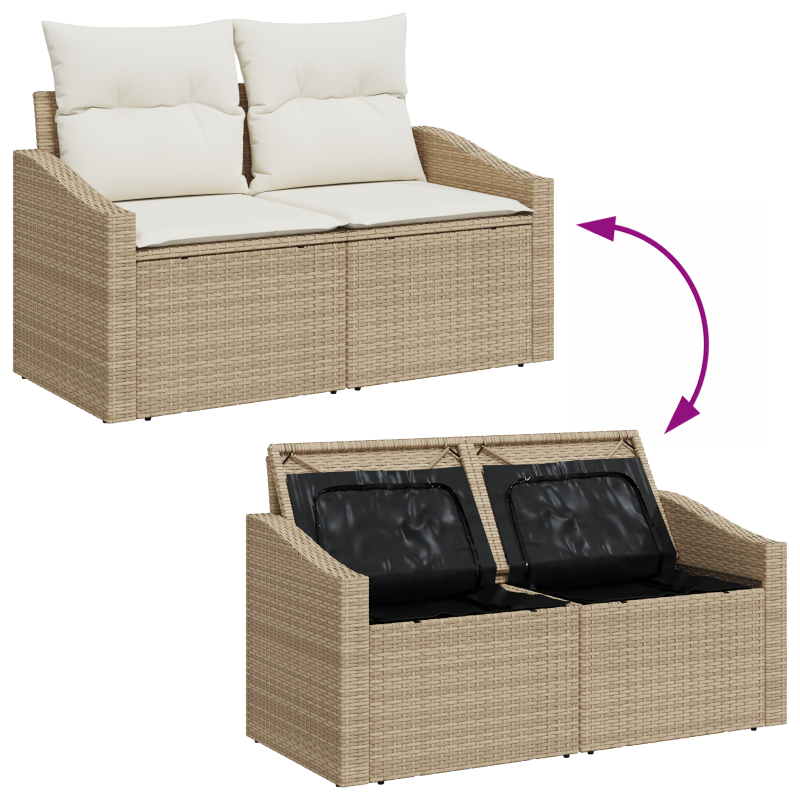 12-teiliges Gartensofa-Set mit Kissen Beige Poly Rattan Akazie