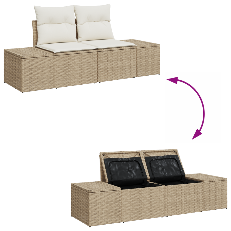 13-teiliges Garten Sofaset mit Kissen Beige Polyrattan Akazie