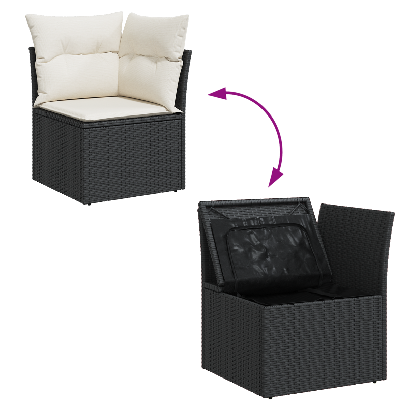 11-teiliges Garten-Sofa-Set mit Kissen Schwarz Poly Rattan Akazie