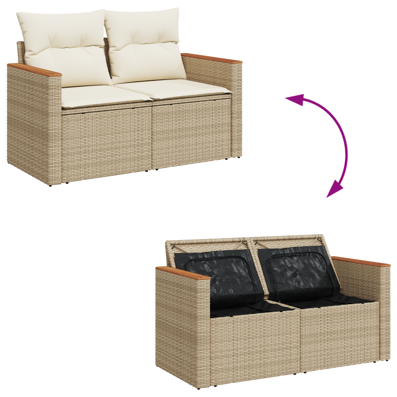 13-teiliges Garten Sofa Set mit Kissen Beige Poly Rattan Akazie
