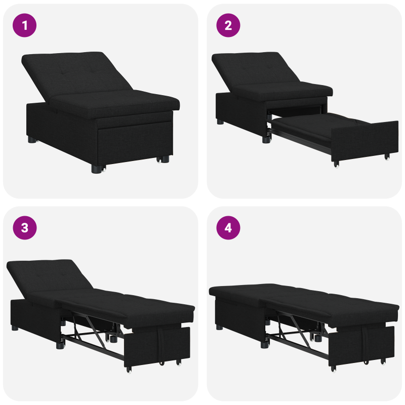 Schlafsofa 3-in-1 Ausziehdesign Schwarzer Stoff