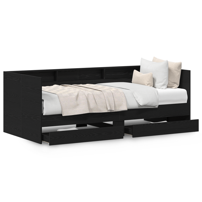 Schwarzes Bettsofa mit Schubladen Schwarze Eiche Holzwerkstoff