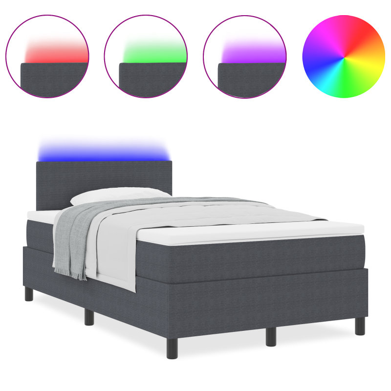 Boxspringbett mit Matratze & LED Dunkelgrau 120x200 cm Cordstoff