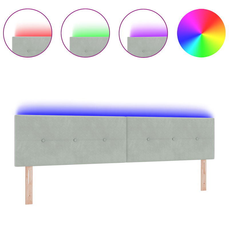 LED Kopfteil mit Knopfheftung in Hellgrau 100 cm aus Samt