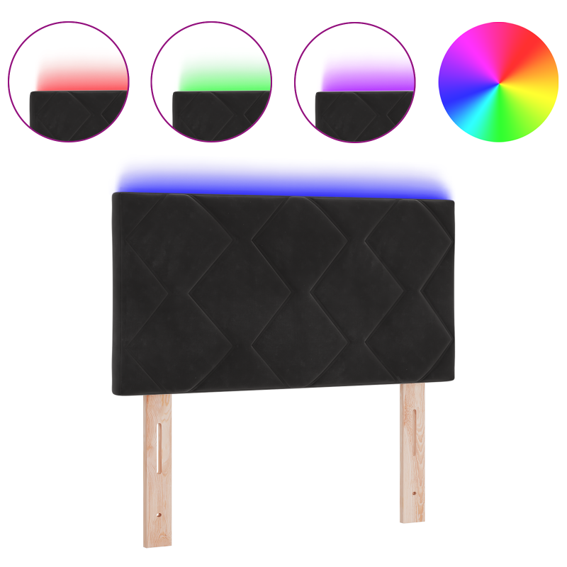 LED Kopfteil Diamantblöcke Design Schwarz 80 cm Samt