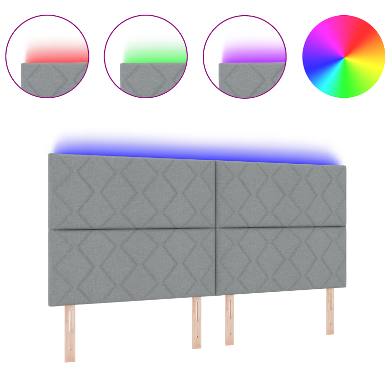 LED Kopfteil Diamanten Block Design Hellgrau 200 cm Stoff