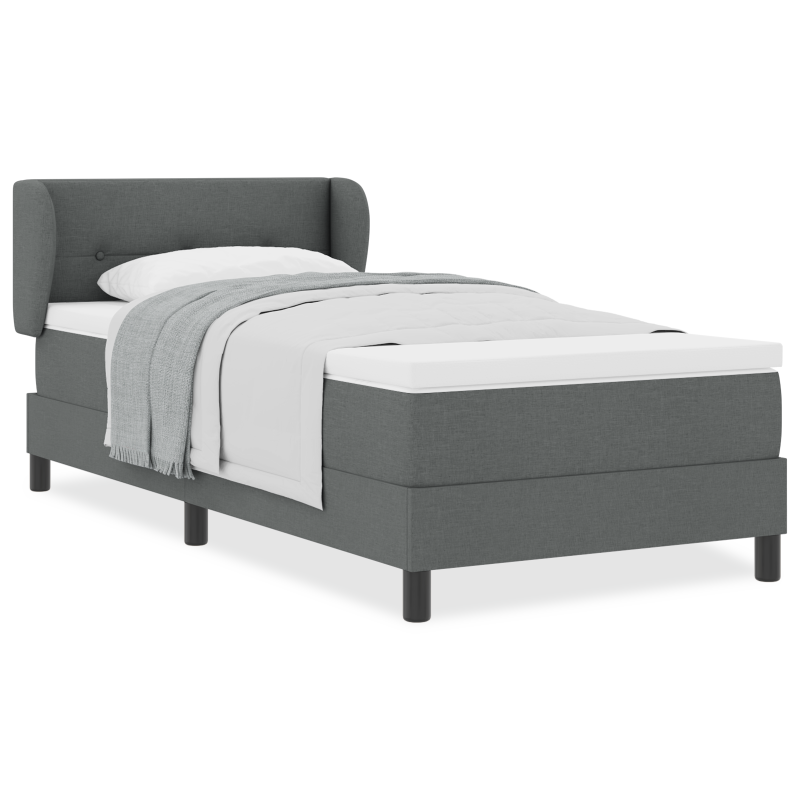Boxspringbett mit Matratze in Dunkelgrau, 90x200 cm, aus Stoff