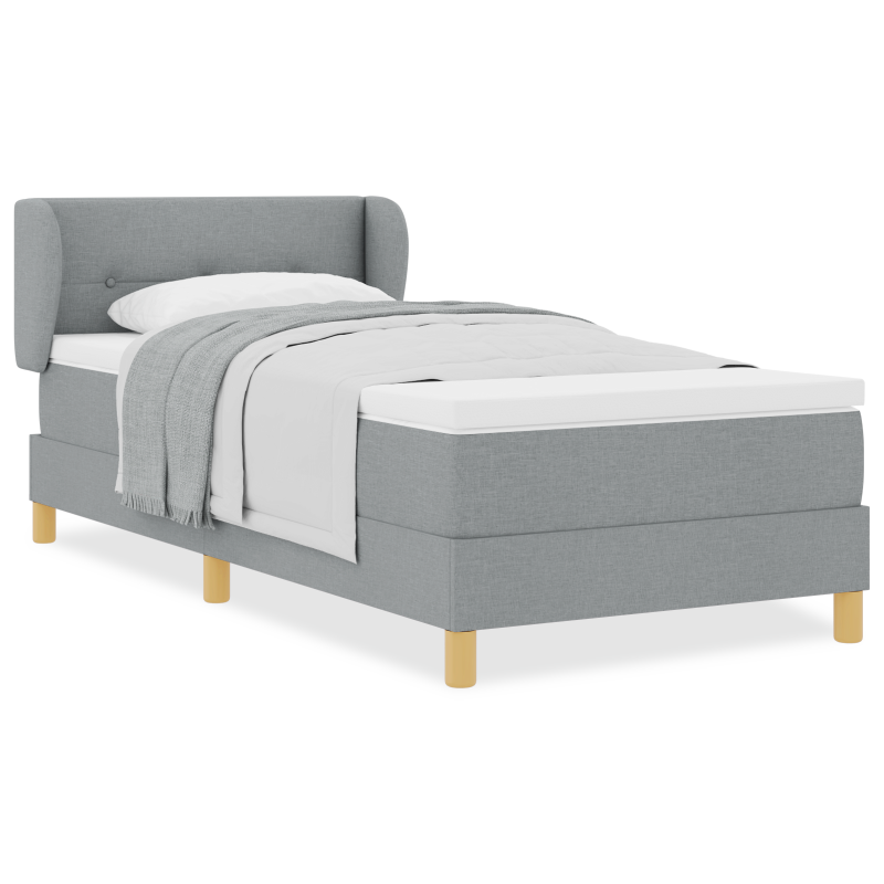 Boxspringbett mit Matratze in Hellgrau, 90x200 cm, Stoff