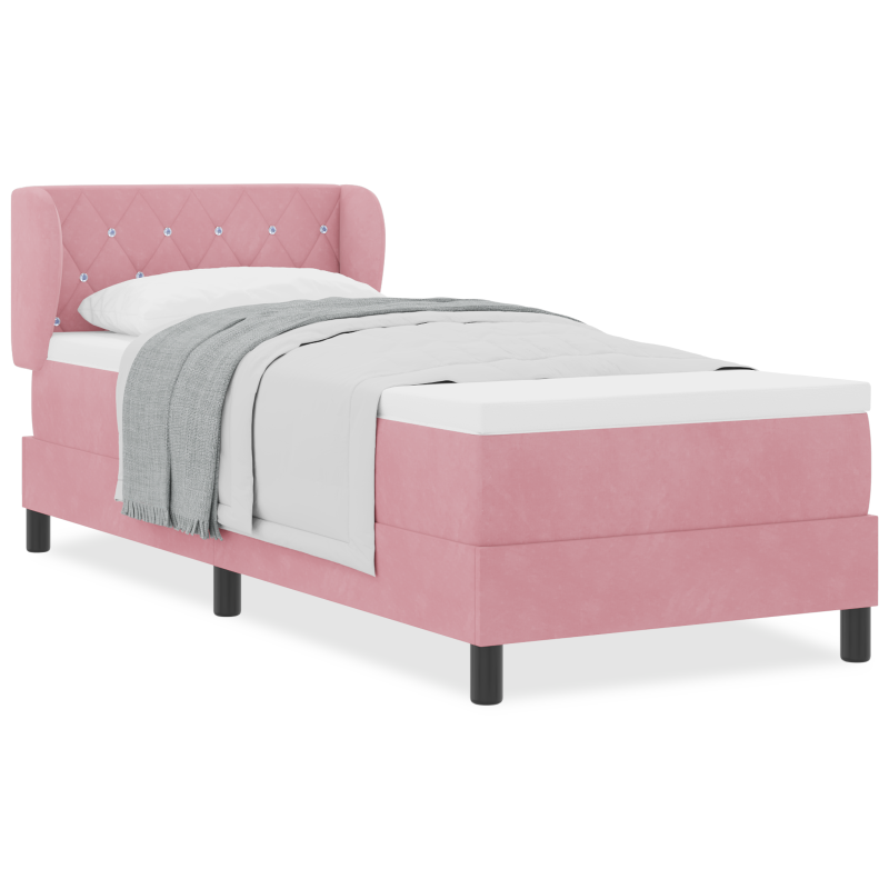 Boxspringbett mit Matratze in Rosa, 80x200 cm, aus Samt