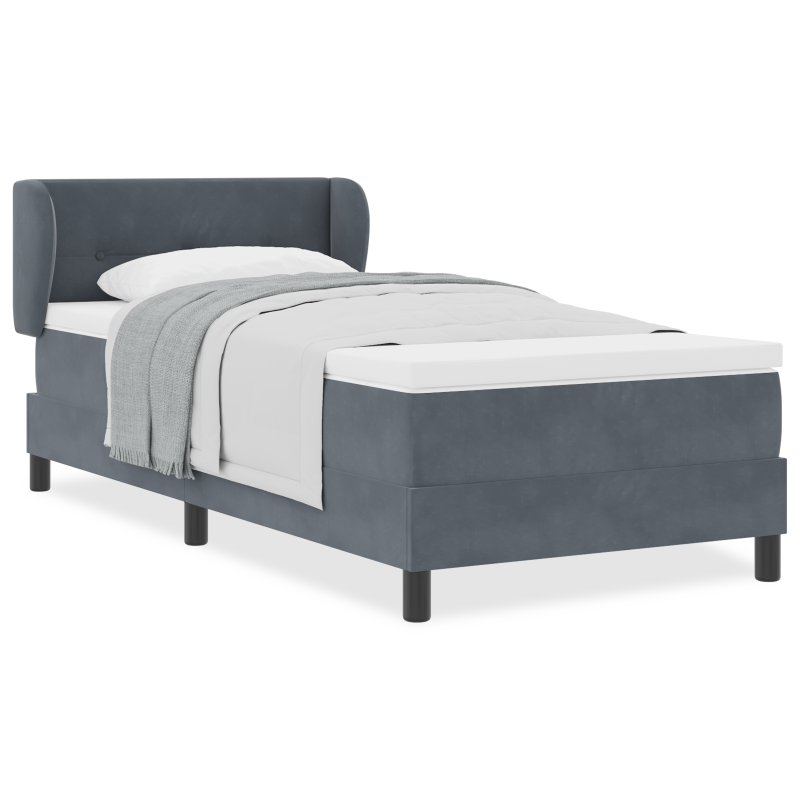 Boxspringbett mit Matratze in Dunkelgrau, 90x200 cm, samtig