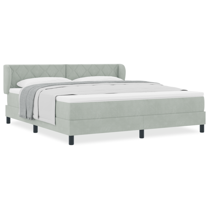 Boxspringbett mit Matratze in Hellgrau, 180x200 cm, aus Samt