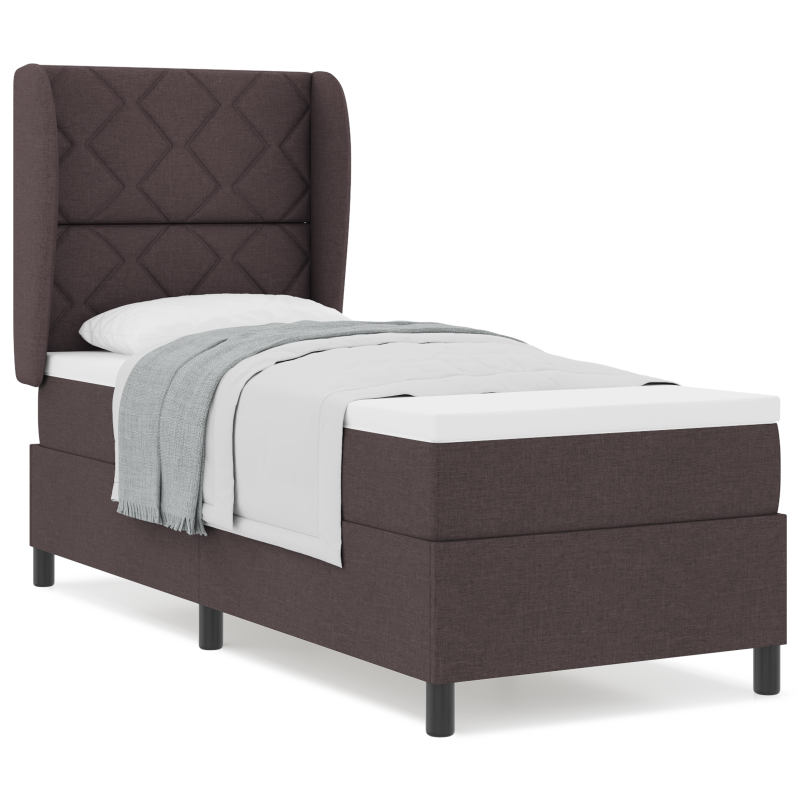 Boxspringbett mit Matratze - Dunkelbraun, 80x200 cm, Stoff