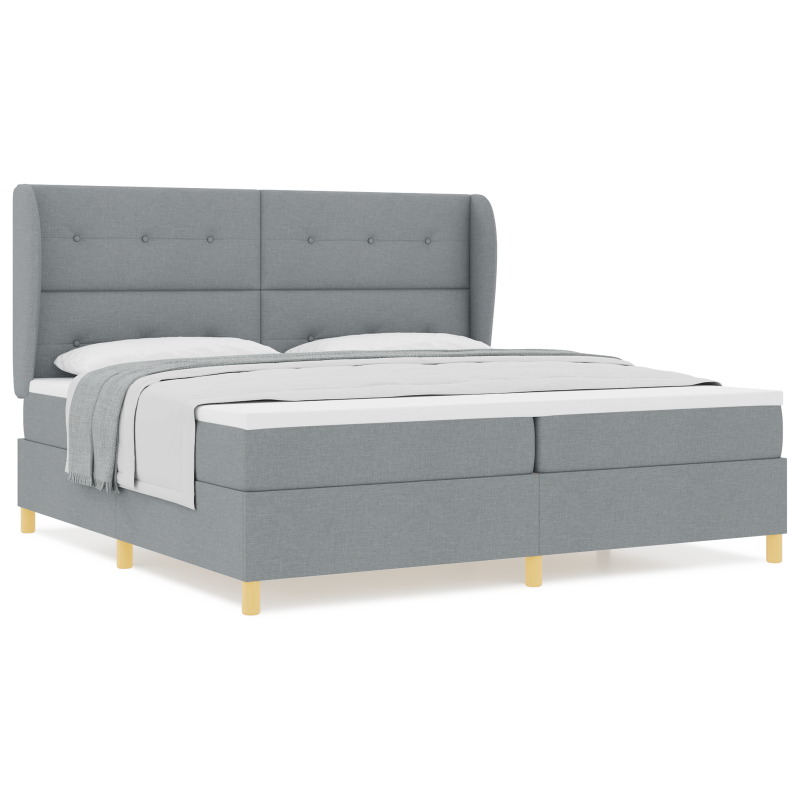 Boxspringbett mit Matratze in Hellgrau, 200x200 cm, Stoff