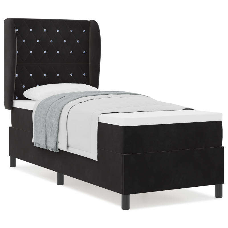 Boxspringbett mit Matratze in Schwarz, 80x200 cm Samt