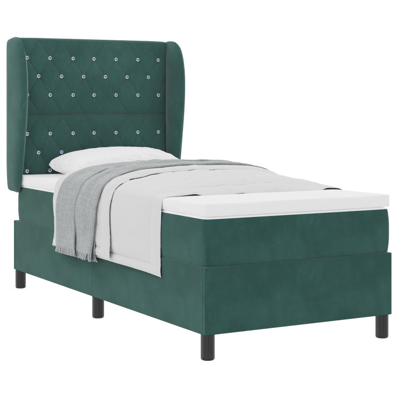 Boxspringbett mit Matratze in Dunkelgrün - 90x200 cm Samt