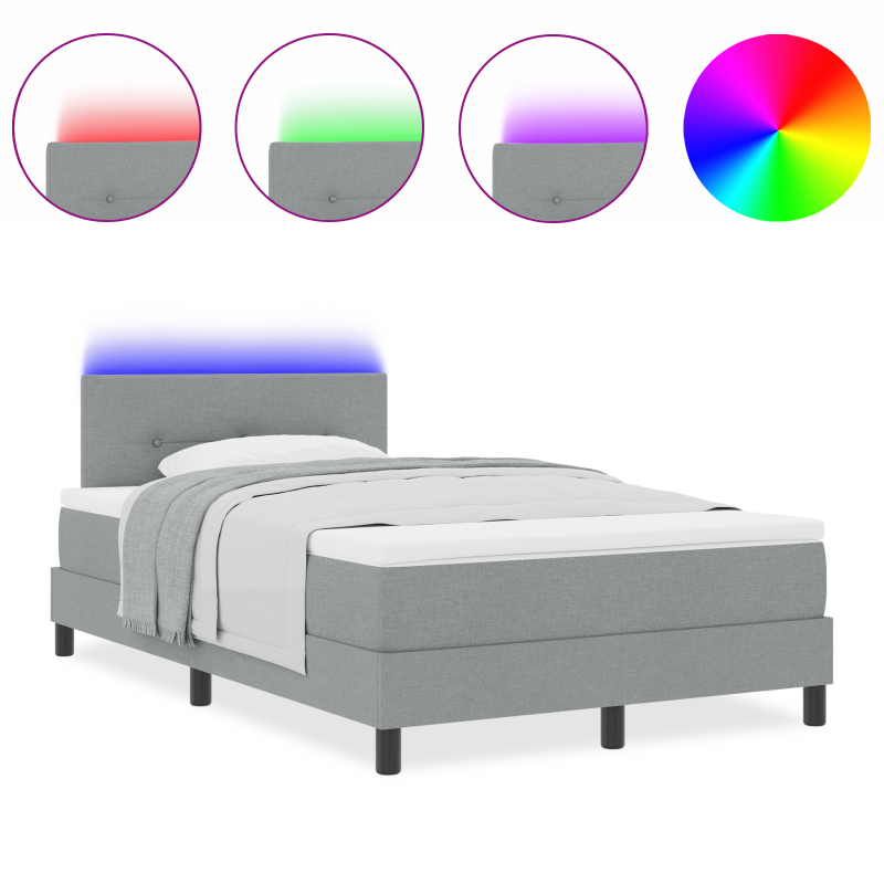 Boxspringbett mit Matratze & LED Licht Grau 120x200 cm Stoff