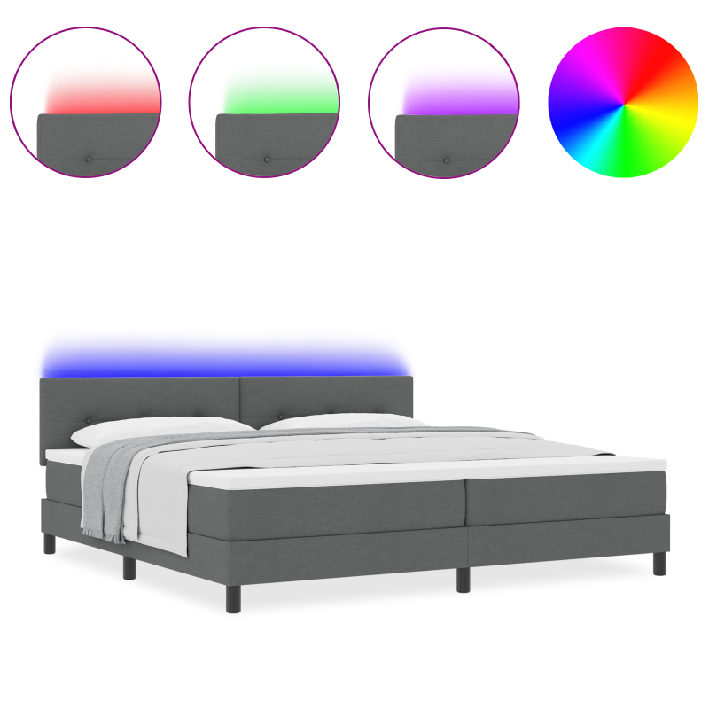 Boxspringbett mit Matratze & LED Dunkelgrau 200x200 cm Stoff