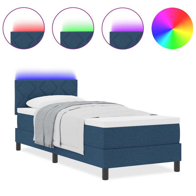 Boxspringbett mit Matratze & LED Blau 80x200 cm Stoff