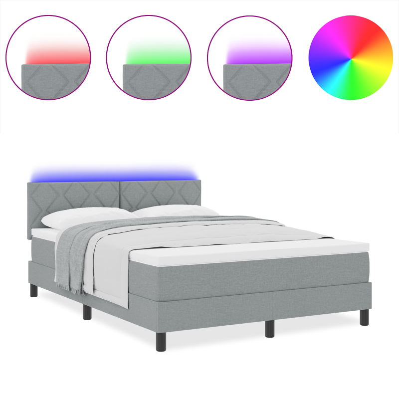 Boxspringbett mit Matratze & LED Hellgrau 140x190 cm Stoff