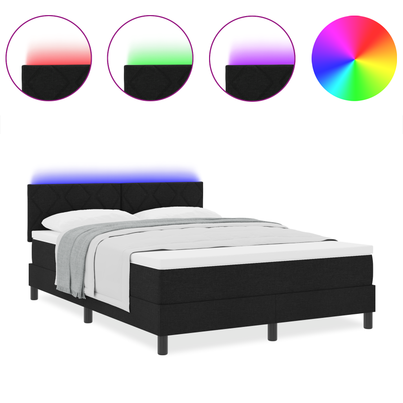 Boxspringbett mit Matratze & LED Schwarz 140x200 cm Stoff