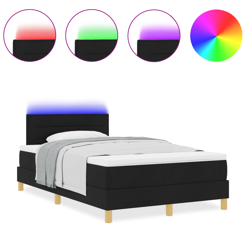 Boxspringbett mit Matratze & LED Schwarz 120x200 cm Stoff