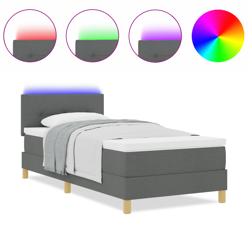 Boxspringbett mit Matratze & LED Dunkelgrau 90x190 cm Stoff