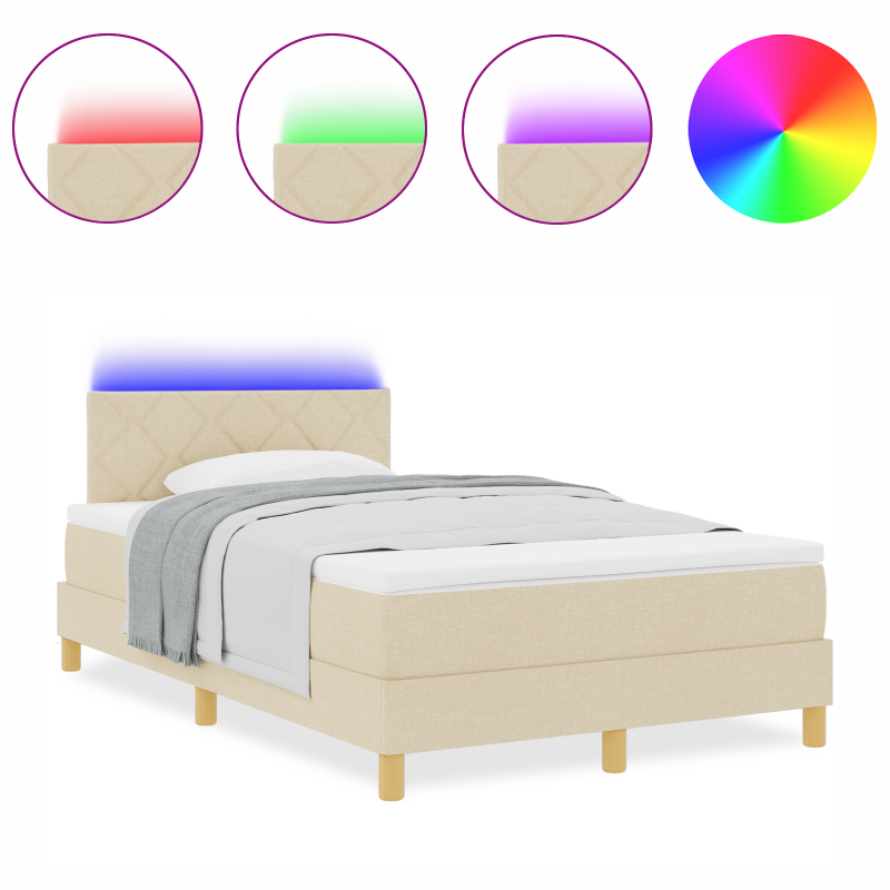 Creme Boxspringbett mit Matratze & LED-Lichtern 120x200 cm Stoff
